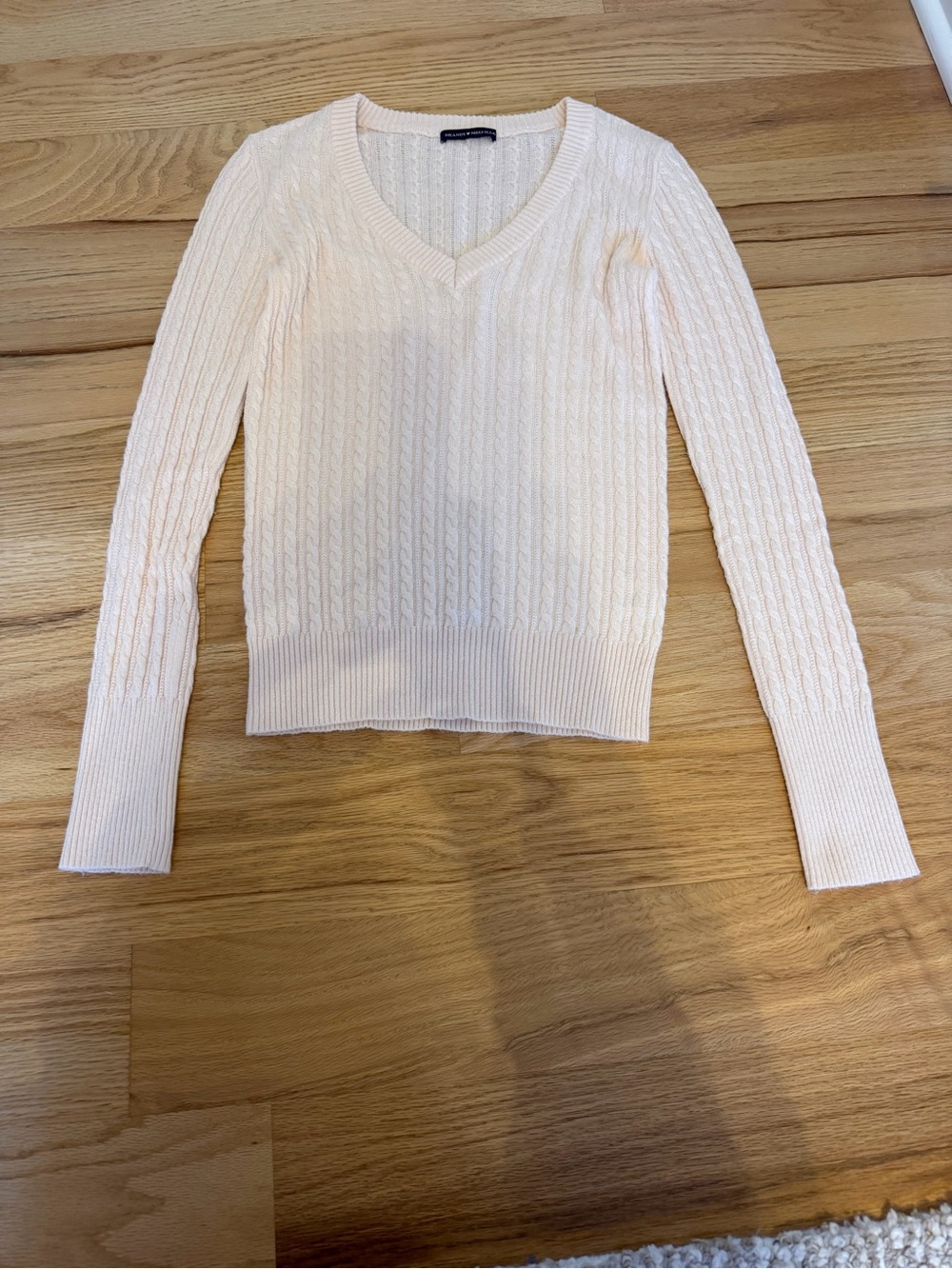 Brandy Melville Cream/Light Pink Cable V-Neck Sweater